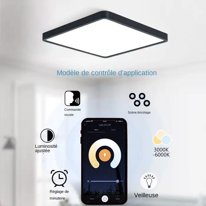 MARPOU Tuya plafonnier LED intelligent Grain de bois App commande vocale Alexa/Google télécommande plafonniers carrés sa
