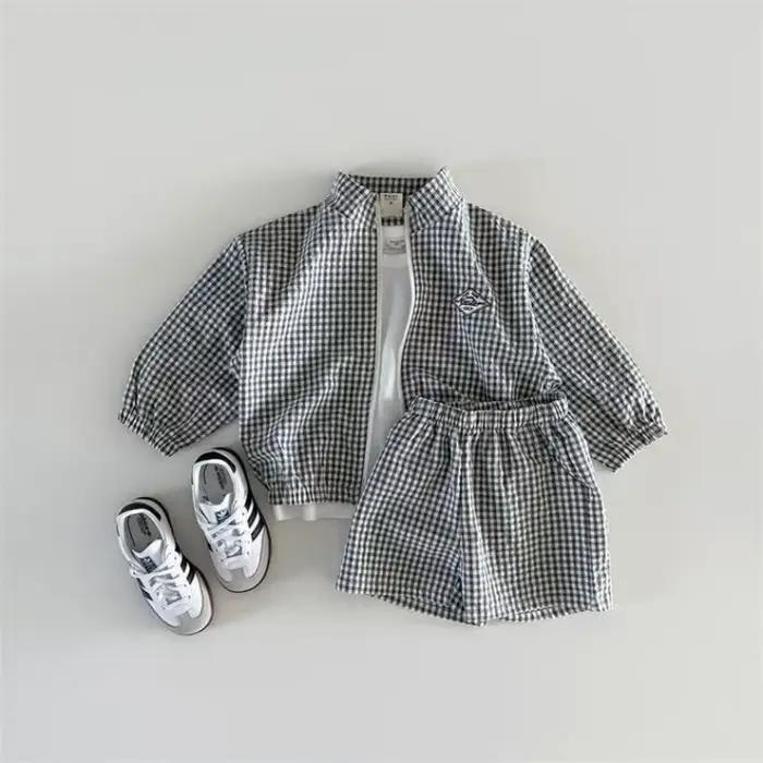 TZ2624 – ensemble veste et short à col montant à carreaux pour enfants, vêtements de Protection sola