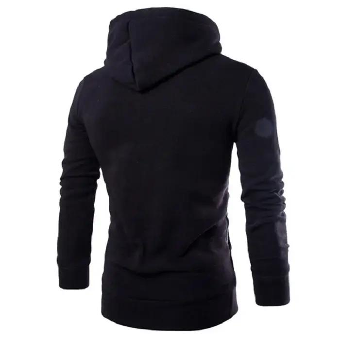 Sweat à capuche à manches longues pour homme, pull à col haut avec fermeture éclair, manteau noir