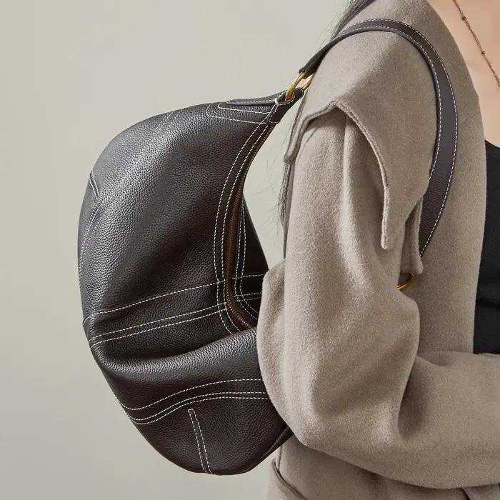 HIFASHION Sacs à bandoulière demi-lune en cuir de vachette véritable pour femmes, tendance 2026, sac