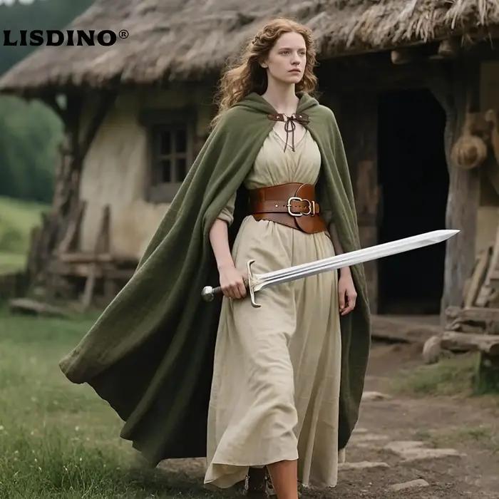 LisdinoL'VOW Cape à capuche médiévale Cape Renaissance en lin avec capuche - Halloween Hobbit Cospla