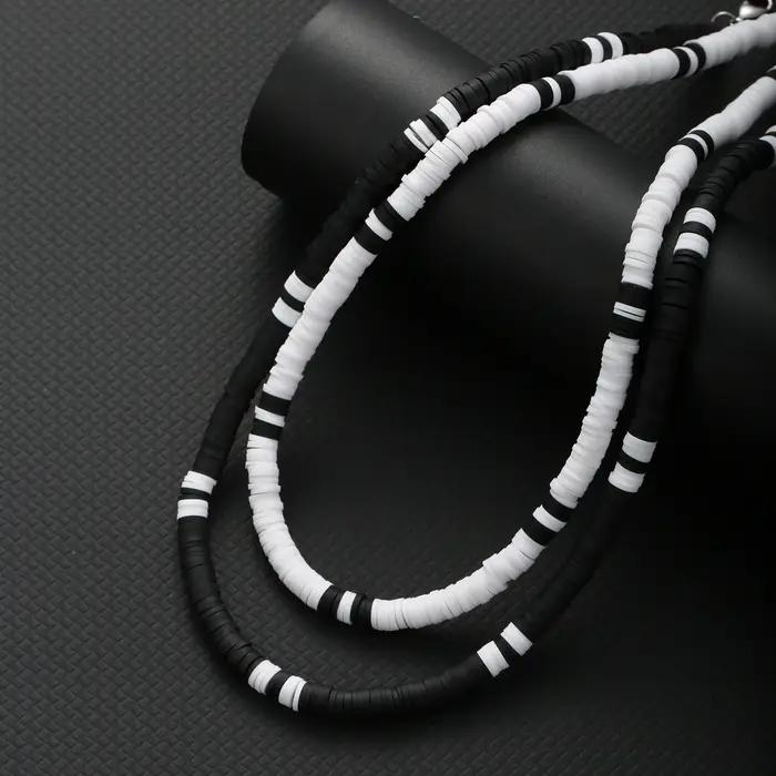 Collier Hombre bohême blanc noir doux polymère perles Collier hommes Collier Homme Homme Collier pou