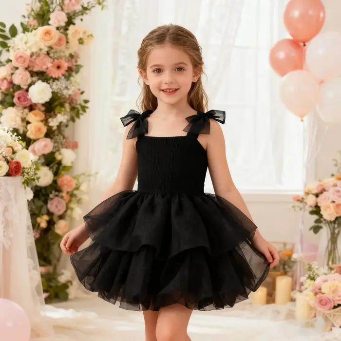 Robe Tutu noire élégante sans manches pour filles, robe de princesse pour bébé, vêtements d'été trap