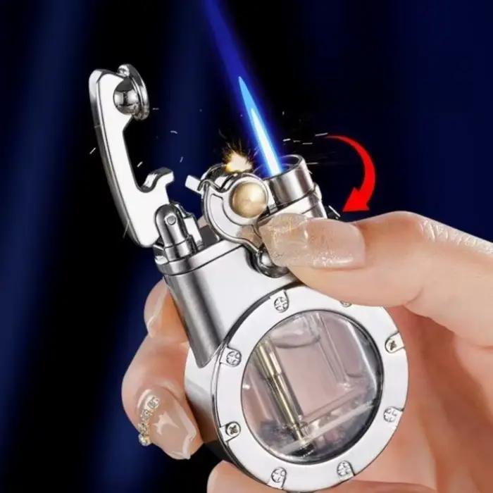 Briquet à Bras de Feu Double en Métal Coupe-Vent Gonflable Portable Cadeau Idéal pour Hommes Passant du Temps à l'Extérieur Occasions Spéciales