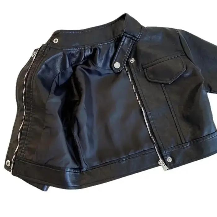 Veste en cuir coréen pour enfants printemps automne veste en cuir PU à col montant pour fille veste