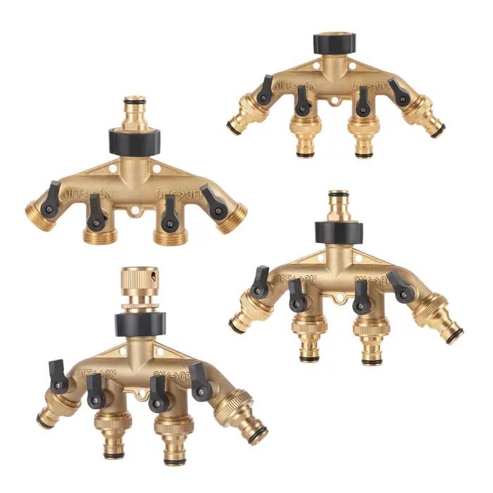 Mathiateur d'eau du robinet de jardin en laiton, filetage 3/4 ", 4 voies, séparateur de conduite d'e