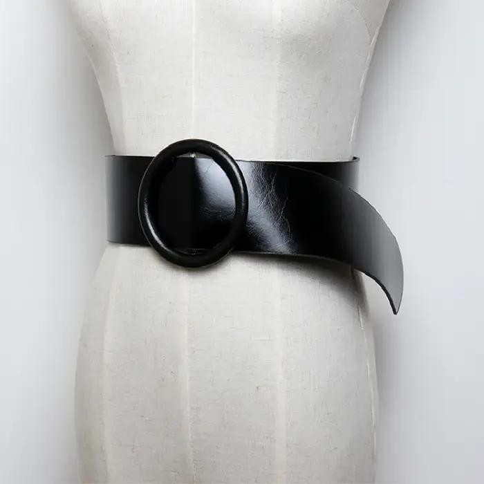 Ceinture en cuir blanc pour femme, large, ronde, carrée, cool, qualité supérieure, jeans féminins, e