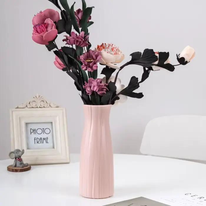 Vase à Fleurs en Plastique et Céramique Solide, Récipient de Décoration de Salon