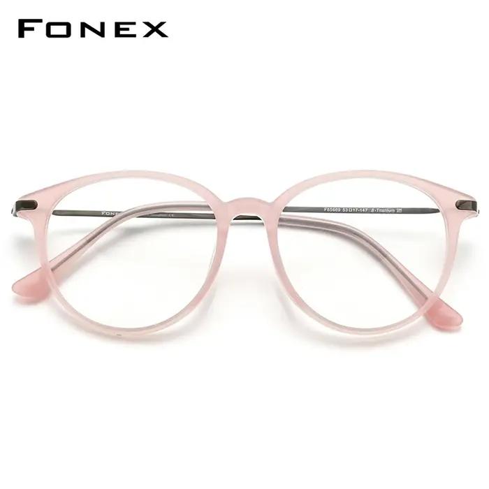 FONEX acétate titane lunettes cadre femmes marque Design Vintage rétro rond lunettes hommes lunettes