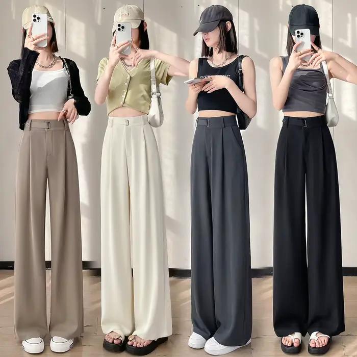 Pantalon large taille haute uni pour femme, nouvelle collection printemps-été 2026, élégant, droit,