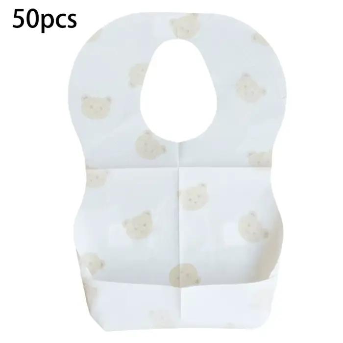 Paquet de 50 bavoirs jetables pour bébés âgés de 6 mois à 2 ans, bavoir d'alimentation ours de dessi