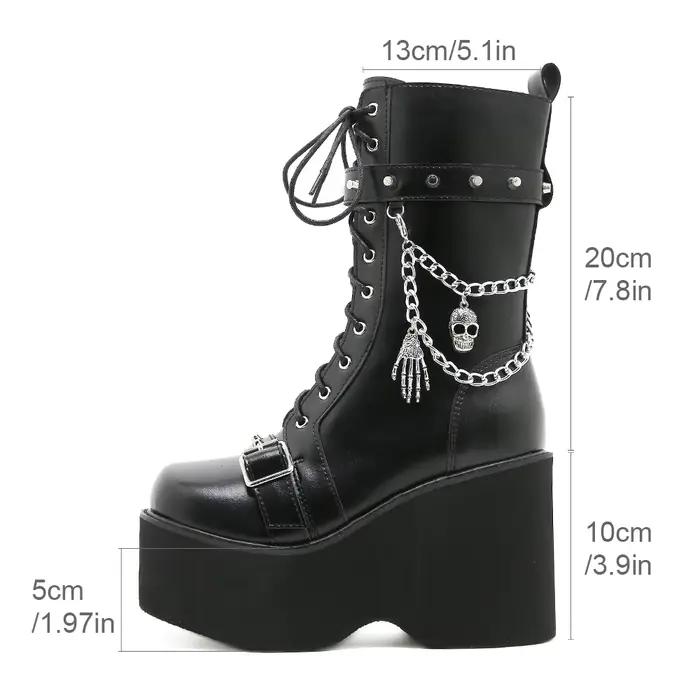 Bottes pour femmes grande taille 43, printemps automne, avec chaîne, plateforme compensée, style pun