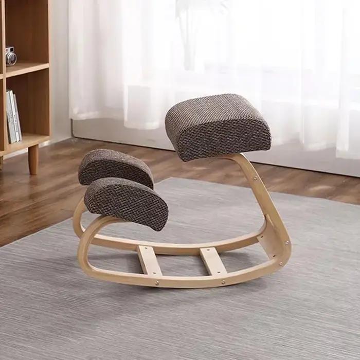 Chaise ergonomique à genoux pour bureau, maison, bureau, chaise à bascule en bois massif avec coussi
