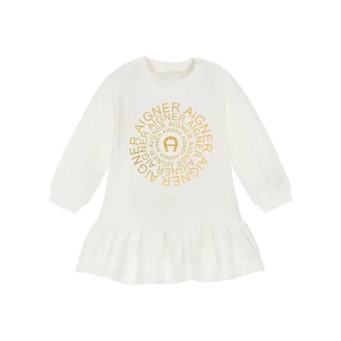 Robe blanche à manches longues imprimée lettre pour enfants, vêtements décontractés quotidiens, mode
