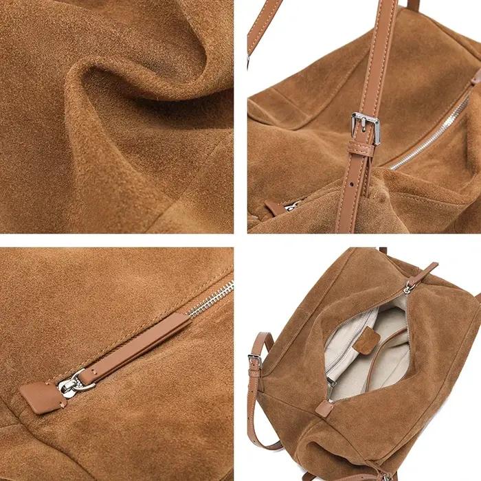 Sacs à main en cuir véritable Nuede naturel pour femmes, sac fourre-tout de grande capacité, sac de