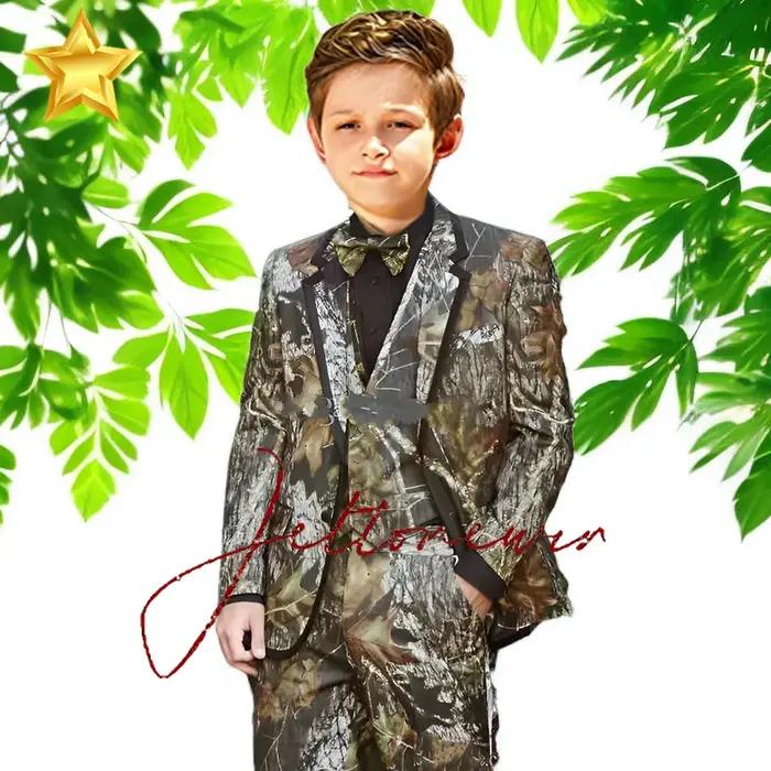 Smoking formel à motif de cuir chevelu imbibé pour garçons, veste et pantalon d'été pour enfants, sm