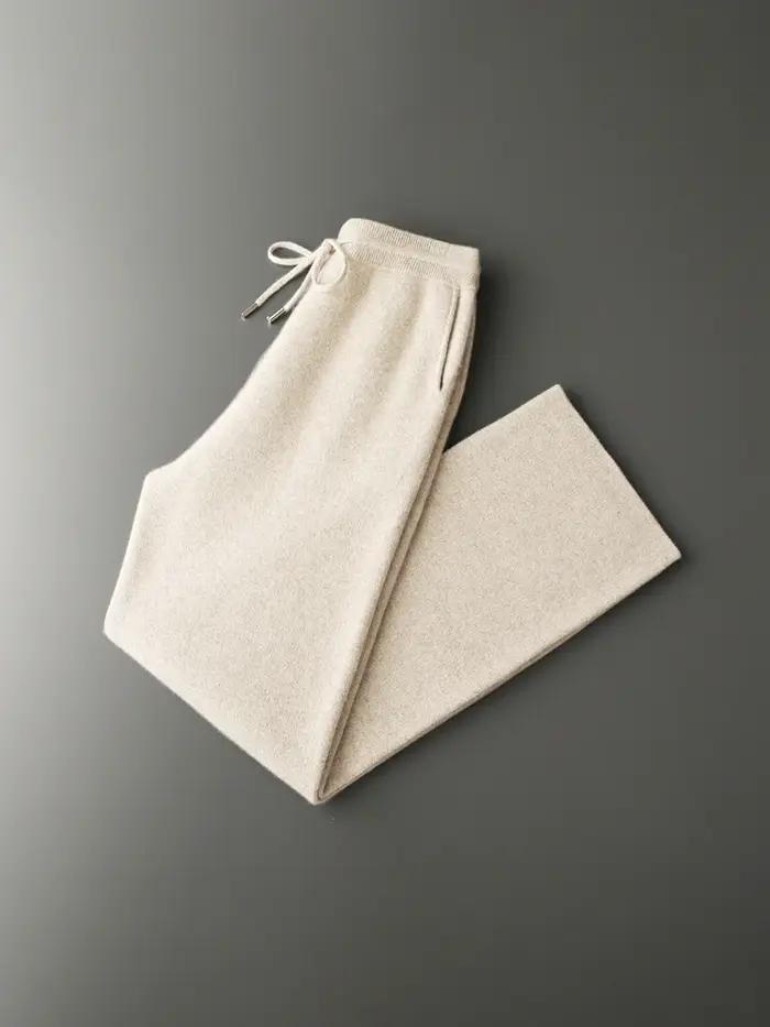 Pantalon de luxe pour hommes, 100% laine mérinos, tricot épais, jambes larges, chaud, décontracté, B