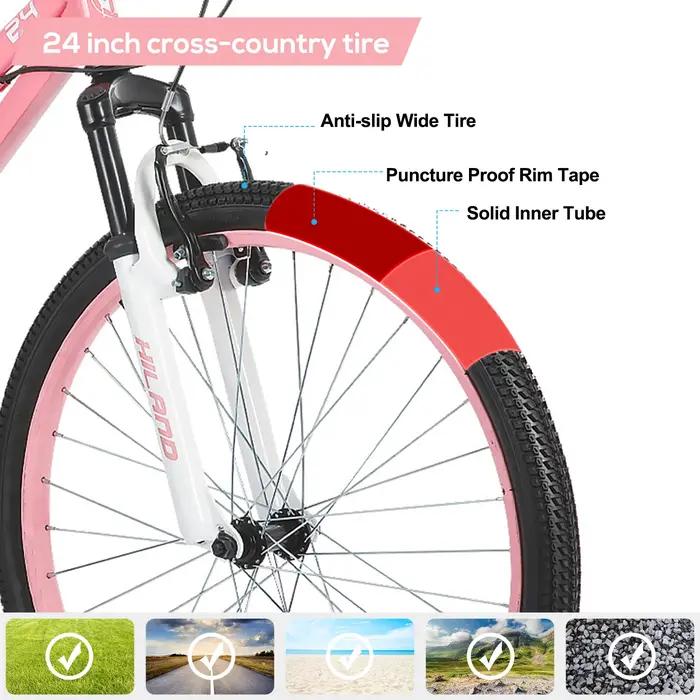 Hiland 24 pouces VTT pour enfants âge 7, fourche à suspension avant vélos pour enfants pour garçons