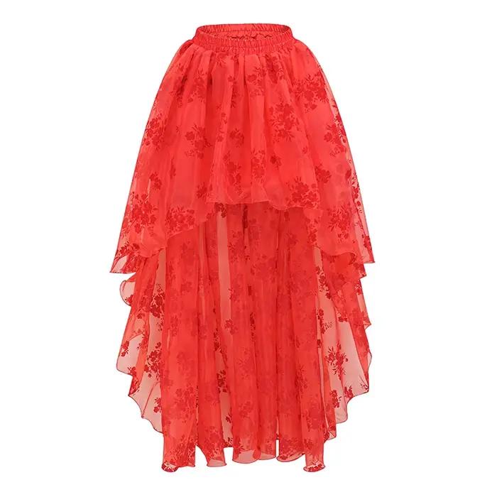 Jupe longue victorienne à motif floral rouge pour femmes, jupe Steampunk, vêtements gothiques, vêtem