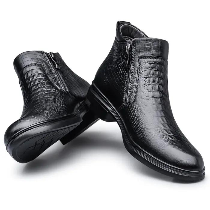 Bottes d'affaires en cuir de vache de qualité pour hommes, bottines de neige chaudes en fourrure, mo