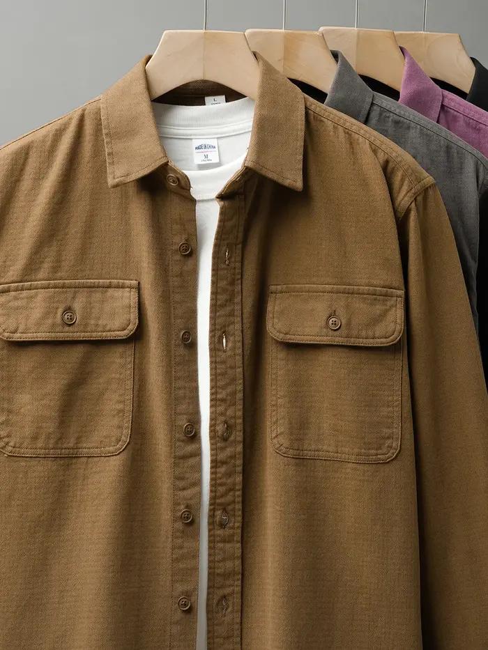 DUEllen-Chemises de travail pour hommes, chemisier à manches longues, poches vintage, vêtements basi