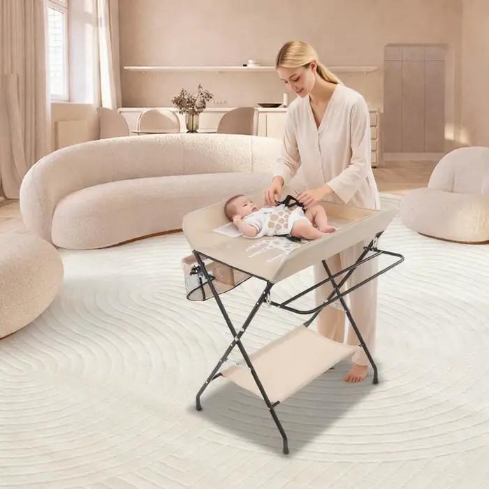 Table à langer pliable pour bébé, capacité de 33 lb, station à couches portable avec panier de range