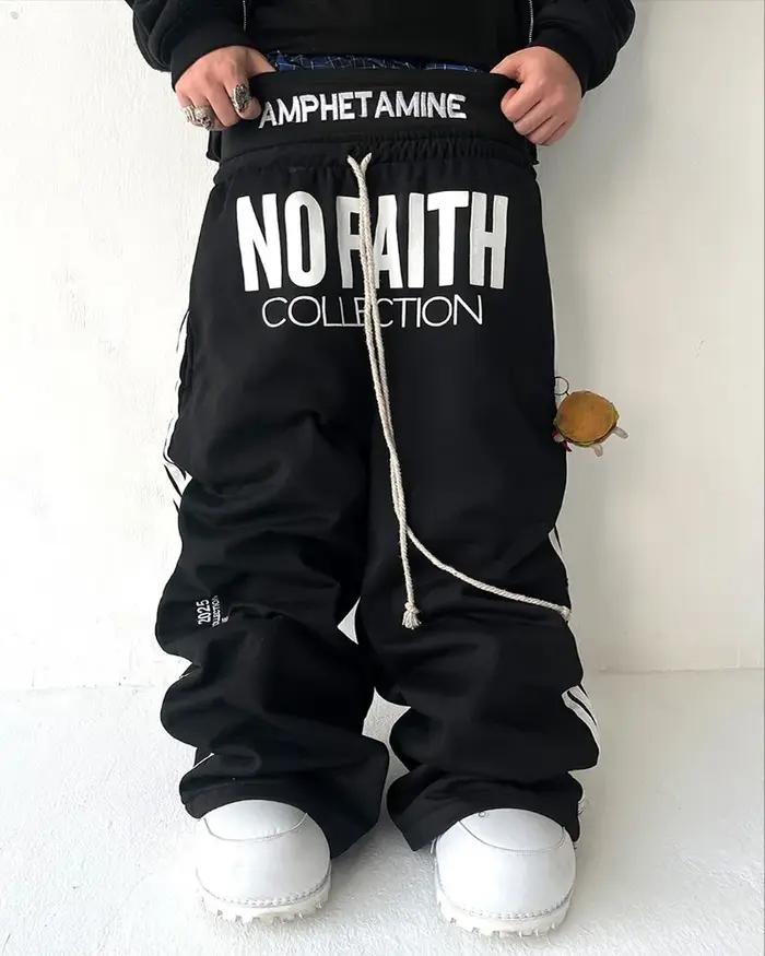Y2K tendance gothique anglais lettre brodé imprimé rayé hommes pantalons de sport rétro Harajuku hau