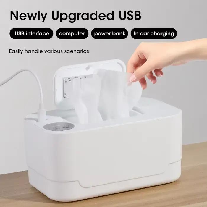 Chauffe-lingettes pour bébé avec affichage LED, distributeur de serviettes, portable, charge USB, bo