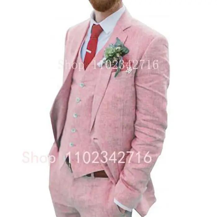 Costume zones me 3 pièces en lin pour hommes, smoking de marié pour mariage, été plage, homme trempé