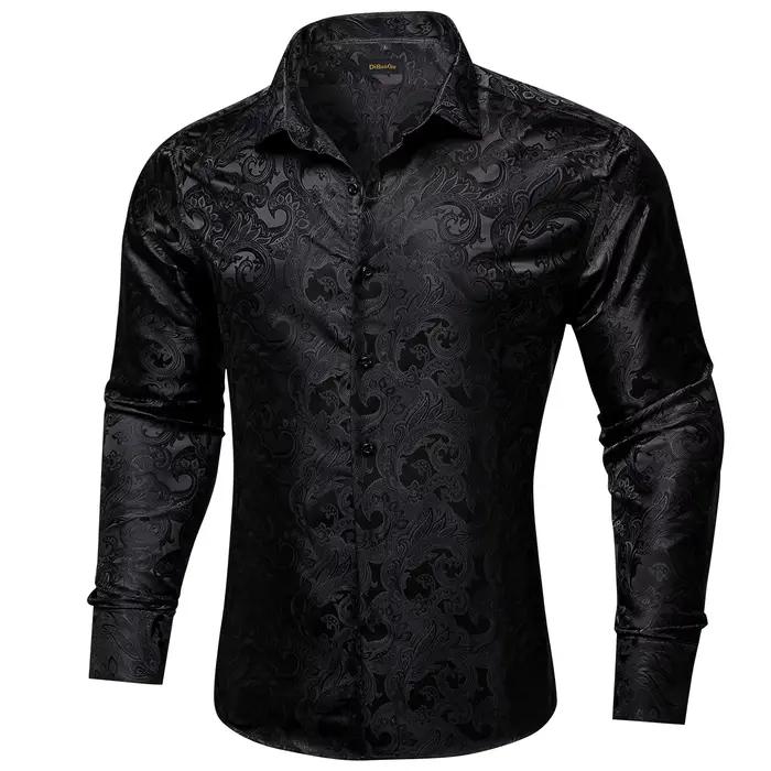 Chemises habillées de luxe pour hommes à manches longues en polyester, col rabattu, motif cachemire,