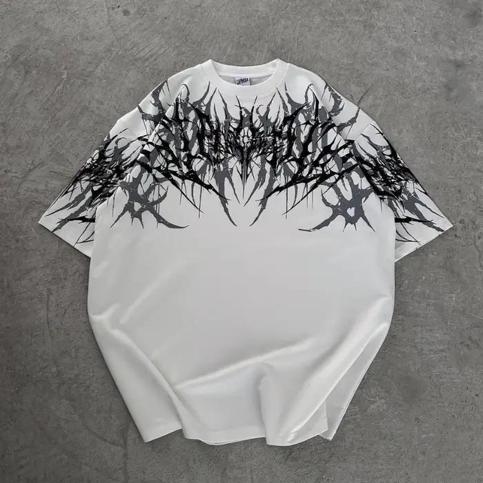 T-shirt à manches courtes pour adulte, style gothique cyberpunk Y2K, imprimé stencil, broderie 3D, d