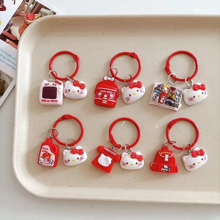 Porte-clés chat rose, pendentif de dessin animé, cœur de fille, décoration de sac de chat mignon, ac