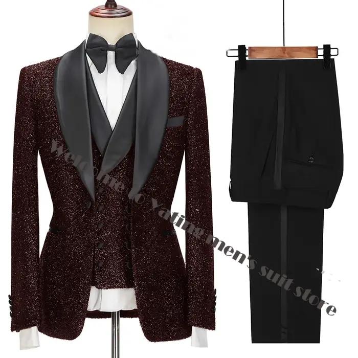 Dernières conceptions de manteau et de pantalon pour hommes, costumes noirs brillants à la mode pour