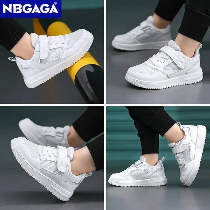 Chaussures de marche plates en cuir noir pour enfants, chaussures décontractées pour garçons et fill