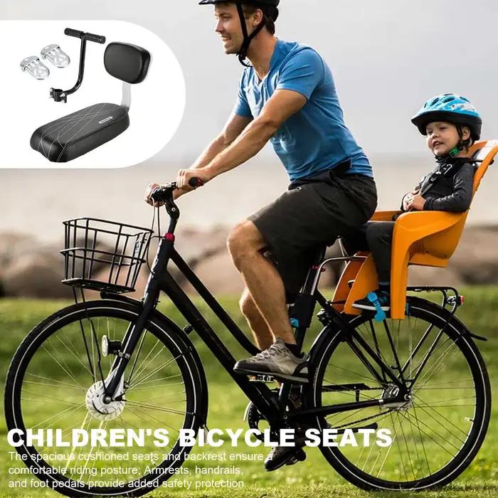 Siège arriere pour enfant avec poignee accoudoir repose-pieds pedale tapis de siege confortable et sécuritaire pour vélo occasions familiales et cadeaux d'anniversaire