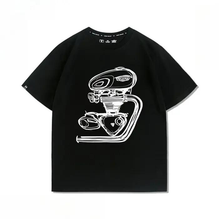 T-shirt imprimé rétro T120 modifié pour moteur de moto, pour les amateurs de voitures, chemise ample