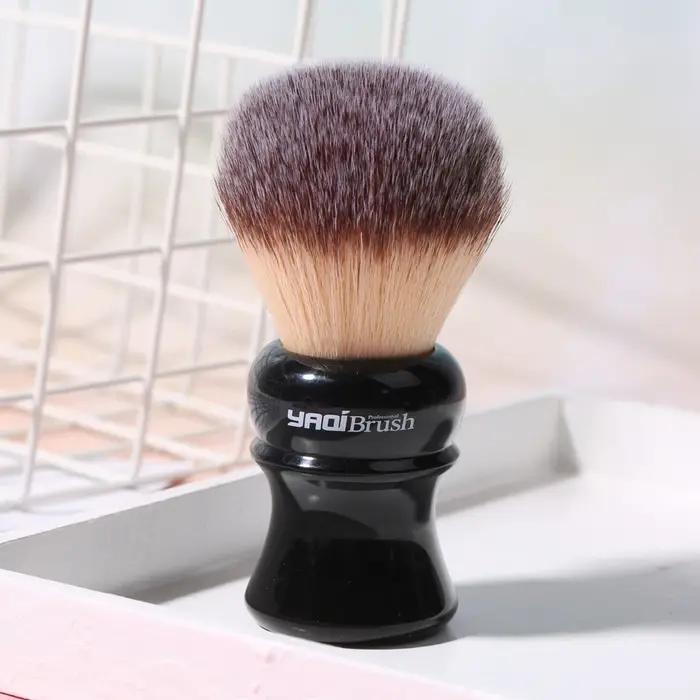 Pinceau à raser pour homme YAQI Ofel 24 mm, manche noir, poils synthétiques jaunes, pour rasage humi