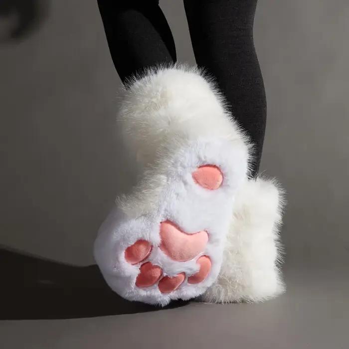 Kawaii Anime Cosplay patte de chat chaussons en peluche femmes chaud hiver maison pantoufles mignon