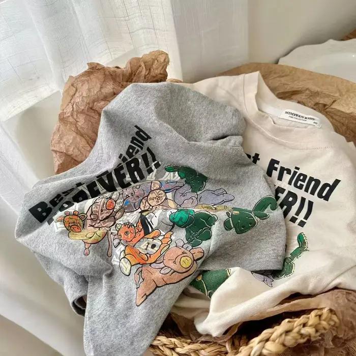 T-shirt d'été à manches courtes pour filles, ample, en coton, col rond, imprimé de dessin animé, 202