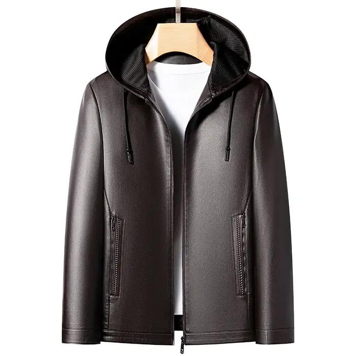 YN-2583 nouvelle veste en cuir à capuche pour hommes printemps et automne haut mince hiver en peluch