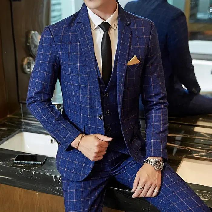 Costume 2025 (Blazer + pantalon) Boutique de mode pour hommes, Gentleman d'affaires, coupe cintrée,
