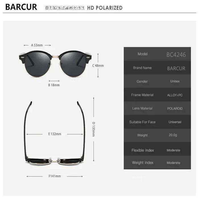 BARCUR-Lunettes de soleil pour homme et femme, verres polarisés