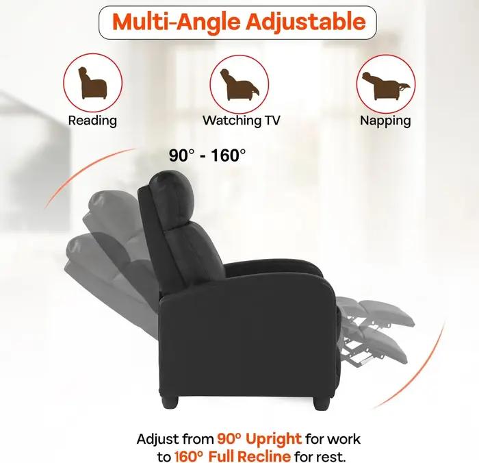 Canapé inclinable de massage avec support lombaire et dossier réglable pour salon ou chambre en cuir