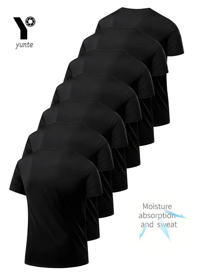 T-shirt col rond 7 pièces noir ultra-léger pour hommes, séchage rapide, respirant, absorbant la sueu