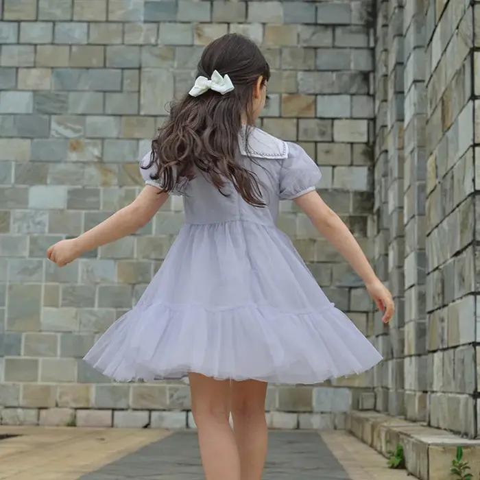 Dave Bella fille robe de princesse été printemps à manches courtes enfants dentelle douce maille rob