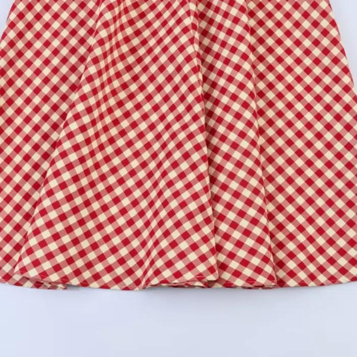 Jupe midi trapèze rouge à carreaux pour femme – Taille haute, ourlet évasé, jupe décontractée de pri