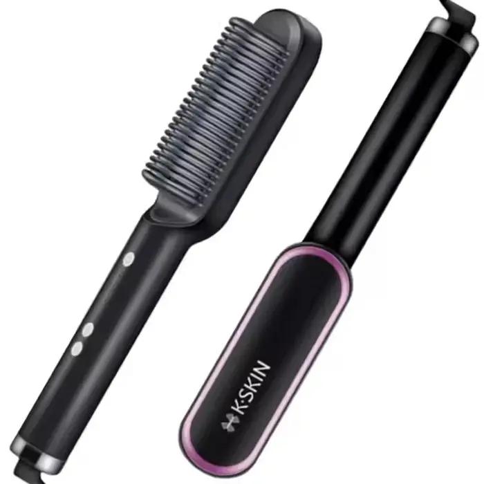 Peigne à lisser 2 en 1, peigne chaud à chauffage rapide, en céramique, à ions négatifs, brosse à lis
