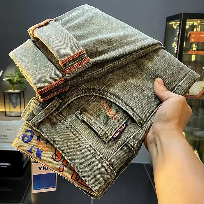DistMurcia-Jean vert vintage pour homme, pantalon slim décontracté, nouvelle mode printemps et autom