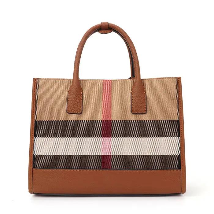 Aidrani mode Plaid toile femmes sac à main classique polyvalent grande capacité peau de vache unique