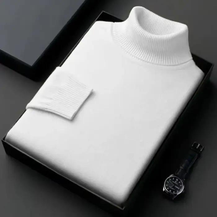 Pull tricoté à manches longues pour hommes, couleur unie, manteaux à col roulé, coupe cintrée, vêtem